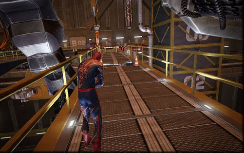 Keep running forward while jumping over pits and blocking steam coming out of the pipes - Chapter 10 - Spider-Man No More! - p. 2 - Walkthrough - The Amazing Spider-Man - Game Guide and Walkthrough
