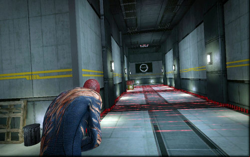 The further road leads through red lasers and turrets which react to them - Chapter 10 - Spider-Man No More! - p. 2 - Walkthrough - The Amazing Spider-Man - Game Guide and Walkthrough