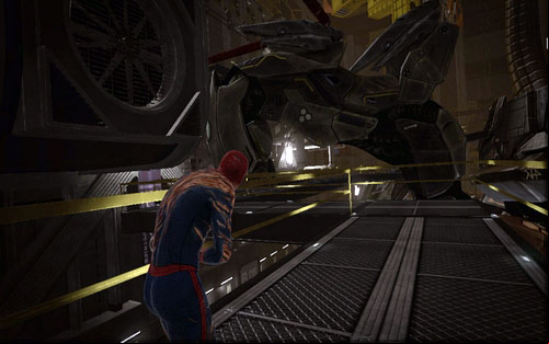 That way you will reach a walkway with a yellow barrier - Chapter 10 - Spider-Man No More! - p. 2 - Walkthrough - The Amazing Spider-Man - Game Guide and Walkthrough