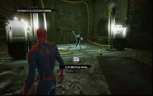 On the left you will find a lever which switches off the water flow and on the right generators which open the door above - 1 - Train Docking Station - Side missions - The Amazing Spider-Man - Game Guide and Walkthrough