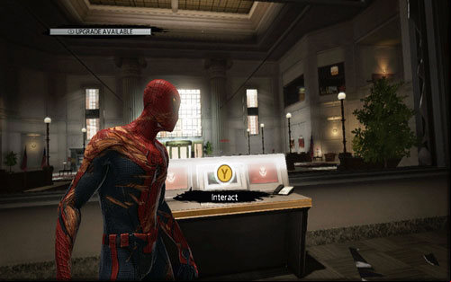 You need to use it at the security computer which can be found by the broken window - 2 - St. Gabriel's Bank - Side missions - The Amazing Spider-Man - Game Guide and Walkthrough