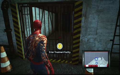 The entrance can be found at the shore, behind some destroyed grates - 3 - Water Treatment Facility - Side missions - The Amazing Spider-Man - Game Guide and Walkthrough