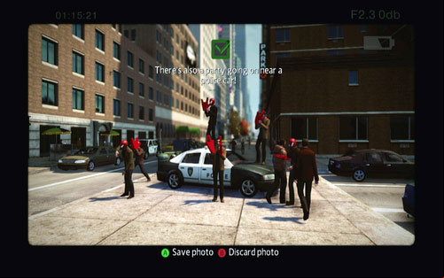 A bit further, by the road, a police car surrounded by men in red masks and gloves - Photo articles - Challenges - The Amazing Spider-Man - Game Guide and Walkthrough