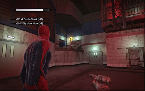 After the first fight with the men, jump behind the barrier on the right and speak to the guard - Chapter 02 - Escape Impossible - Collectibles inside buildings - The Amazing Spider-Man - Game Guide and Walkthrough