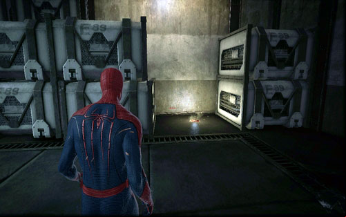 Can be found left of the window which you broke using the crate hanging by the ceiling - Chapter 03 - In the Shadow of Evils Past - p. 1 - Collectibles inside buildings - The Amazing Spider-Man - Game Guide and Walkthrough