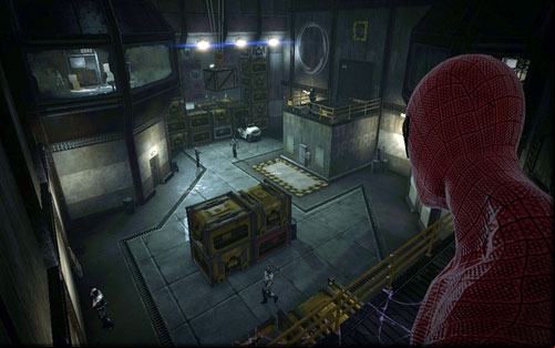 Eliminate the further enemies while staying in the narrow corridors, you will reach a big room with a couple groups of enemies - Chapter 03 - In the Shadow of Evils Past - p. 2 - Collectibles inside buildings - The Amazing Spider-Man - Game Guide and Walkthrough