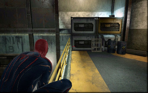 Turn left before them and grab onto the crates there - Chapter 03 - In the Shadow of Evils Past - p. 2 - Collectibles inside buildings - The Amazing Spider-Man - Game Guide and Walkthrough