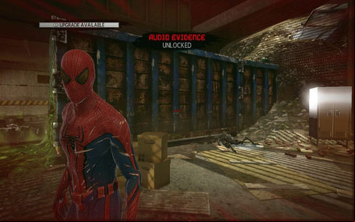 Behind the blue crate on the left side there's the second piece of Evidence - Chapter 04 - The Thrill of the Hunt - Collectibles inside buildings - The Amazing Spider-Man - Game Guide and Walkthrough