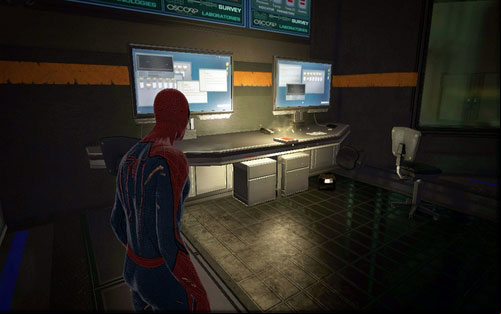 Can be found on the left side of the room where Gwen is being held - Chapter 06 - Smythe Strikes Back - p. 1 - Collectibles inside buildings - The Amazing Spider-Man - Game Guide and Walkthrough
