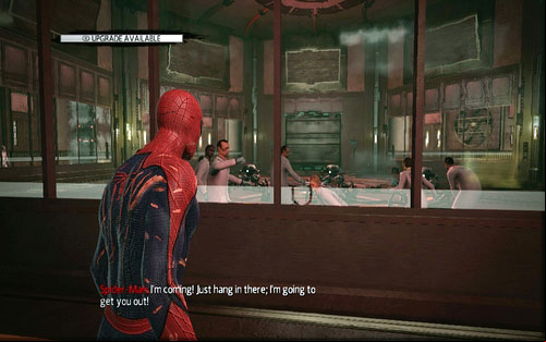 The next one is in the corridor surrounding the imprisoned scientists - Chapter 07 - Spidey to the Rescue - p. 1 - Collectibles inside buildings - The Amazing Spider-Man - Game Guide and Walkthrough