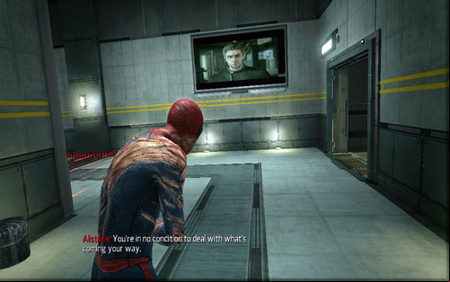 Running from the droids you will reach a safe corridor - Chapter 10 - Spider-Man No More! - p. 1 - Collectibles inside buildings - The Amazing Spider-Man - Game Guide and Walkthrough