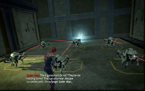 After the mad scientist gives you his medicine, you will reach a room with standing robots - Chapter 10 - Spider-Man No More! - p. 1 - Collectibles inside buildings - The Amazing Spider-Man - Game Guide and Walkthrough
