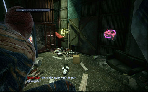 Further on you will find a red pipe which will lead you to a spot with a neon coffee commercial - Chapter 12 - Where Crawls the Lizard? - Collectibles inside buildings - The Amazing Spider-Man - Game Guide and Walkthrough
