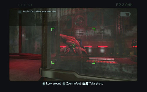 You need to photograph a machine shooting laser beams behind the window - OSCORP Secret Lab 4 - Collectibles inside buildings - The Amazing Spider-Man - Game Guide and Walkthrough