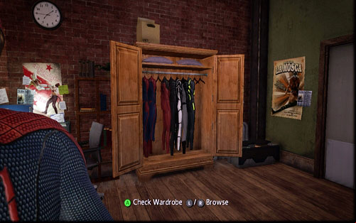 Inside Parker's apartment you will find a wardrobe for superhero costumes - Introduction - Spider-Man's costumes - The Amazing Spider-Man - Game Guide and Walkthrough