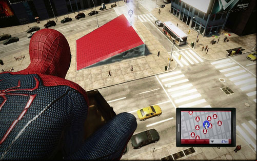 At the marked spot there's a strange glass monument - Costumes list - Spider-Man's costumes - The Amazing Spider-Man - Game Guide and Walkthrough