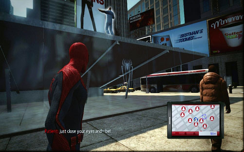 The next symbol is hidden on one of the windows - Costumes list - Spider-Man's costumes - The Amazing Spider-Man - Game Guide and Walkthrough