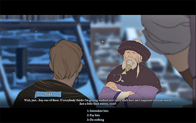 Option to intimidate or to pay Hadd appears only if you the conversation - Strand | Chapter 1 - Chapter 1 - The Banner Saga Game Guide