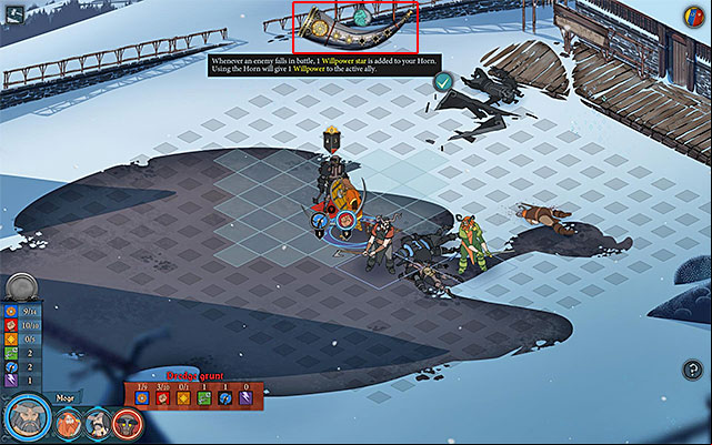 After defeating the first monster, the game will present you a new combat mechanism - Horn displaying at the top of the screen (shown on the attached screen) - Vedrfell | Chapter 1 - Chapter 1 - The Banner Saga Game Guide