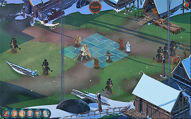 One of sample variations of the battle fought in the village - Skogr | Chapter 2 - Chapter 2 - The Banner Saga Game Guide