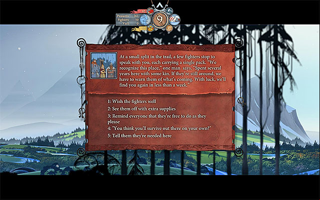 One of last events refers to a group of warriors who want to temporarily leave the caravan - Journey to Frostvellr | Chapter 2 - Chapter 2 - The Banner Saga Game Guide