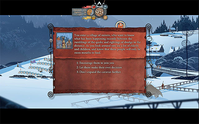 You can take the villagers along, or refuse to - Journey to Sigrholm | Chapter 6 - Chapter 6 - The Banner Saga Game Guide