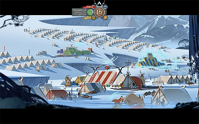 In a camp you can train, rest, develop your characters and talk to them. - Cities and camps | Caravan - Caravan - The Banner Saga Game Guide