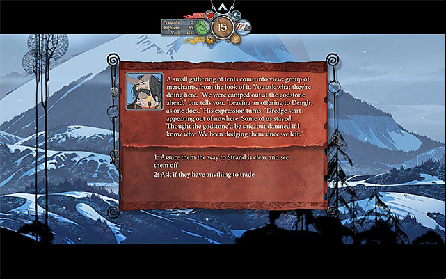 The next event is a conversation between Hakon and prince Ludin, but you do not have to think too much which dialog options you have to choose - Journey to Ridgehorn | Chapter 3 - Chapter 3 - The Banner Saga Game Guide