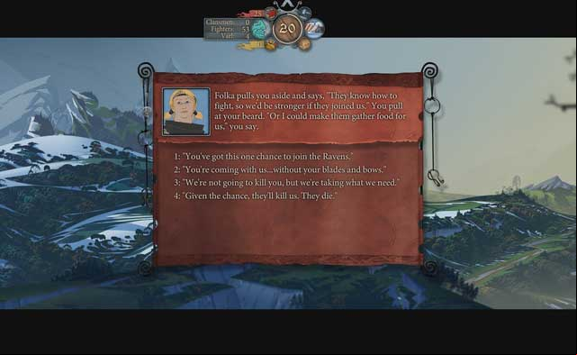 You can either fight the settlers or include them in your caravan - Road to Bindal | Chapter 9 - Chapter 9 - The Banner Saga 2 Game Guide