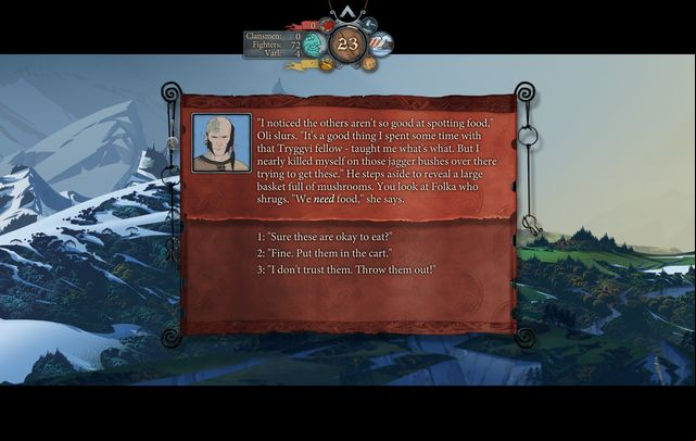 You have no reasons to distrust Oli - take the mushrooms he found - Road to Bindal | Chapter 9 - Chapter 9 - The Banner Saga 2 Game Guide
