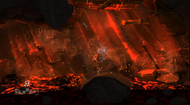 The painting is on a island in the lava pit - Less accessible paintings - The Cave - Game Guide and Walkthrough