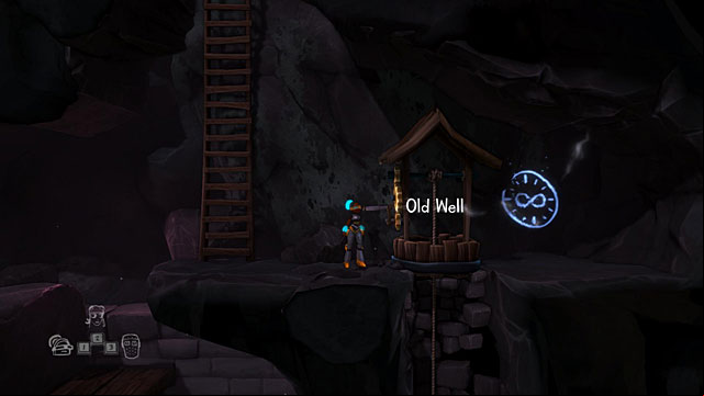 Use the crank on the second Old Well to destroy it and cause a Bucket to appear by the ladder on the left - The Gift Shop - The Cave (generally accessible locations) - The Cave - Game Guide and Walkthrough