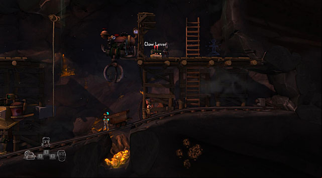 Use the third hero to use the Claw Lever and gold will be loaded onto the car - The Mine - The Cave (generally accessible locations) - The Cave - Game Guide and Walkthrough
