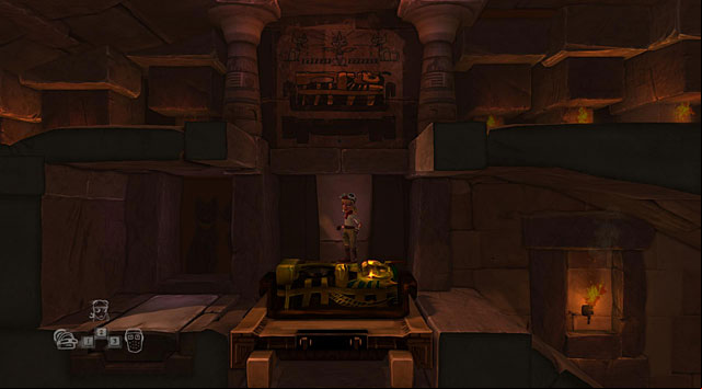 Stand on the snake and eagle plates with the imprisoned characters and start pushing the sarcophagus to the right with the adventurer - The Adventurer - Locations for specific characters - The Cave - Game Guide and Walkthrough