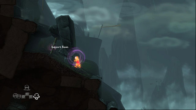 Use the monk's special skill on the Beam holding the large rock and you will be able to move further to the left - The Monk - Locations for specific characters - The Cave - Game Guide and Walkthrough