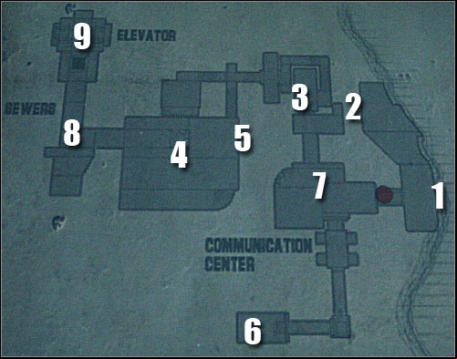 Map legend: 1 - starting area - Assault on Dark Athena - New Venice - part 1 - Assault on Dark Athena - The Chronicles of Riddick: Assault on Dark Athena - Game Guide and Walkthrough