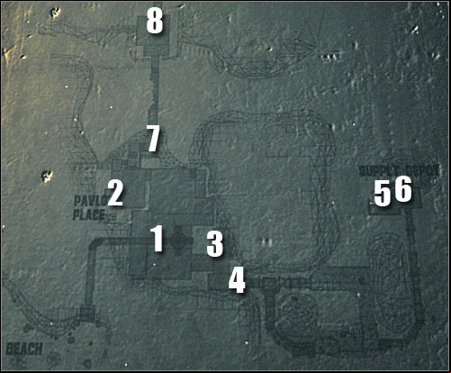 Map legend: 1 - starting area - Assault on Dark Athena - Crash Site - part 1 - Assault on Dark Athena - The Chronicles of Riddick: Assault on Dark Athena - Game Guide and Walkthrough