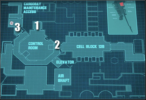Map legend: 1 - starting area - Assault on Dark Athena - Celldecks #2 - Assault on Dark Athena - The Chronicles of Riddick: Assault on Dark Athena - Game Guide and Walkthrough