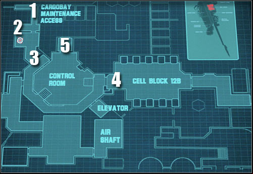 Map legend: 1 - starting area - Assault on Dark Athena - Celldecks - Assault on Dark Athena - The Chronicles of Riddick: Assault on Dark Athena - Game Guide and Walkthrough