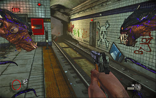 Get to the platform which was occupied by bandits (do not forget about consuming their hearts) and jump down to the right track suggested by your darkling - Payback - p. 3 - Walkthrough - The Darkness II - Game Guide and Walkthrough