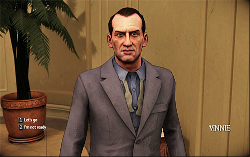 Go back to the elevator and talk to Vinnie, confirming that you want to leave the mansion (the 1 key) - The Family - Walkthrough - The Darkness II - Game Guide and Walkthrough