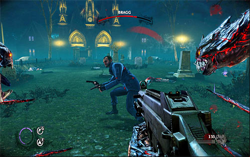 You can attack Bragg in the same way as previously, so shoot at him with best guns you have - Saying Goodbye - p. 2 - Walkthrough - The Darkness II - Game Guide and Walkthrough