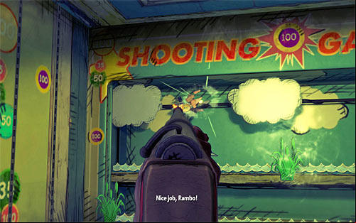Listen to a short conversation and press the E key to start a shooting mini-game - Fun and Games - p. 1 - Walkthrough - The Darkness II - Game Guide and Walkthrough