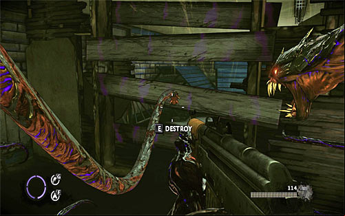 Do not worry that after reaching the closed gate you'll be illuminated by reflectors, because no one will attack you here - Fun and Games - p. 1 - Walkthrough - The Darkness II - Game Guide and Walkthrough