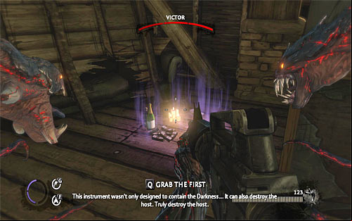 When you decide that you're ready, start pulling out boards (Q and rhythmically E), which block access to a large room in the attic - Last Stand - Walkthrough - The Darkness II - Game Guide and Walkthrough