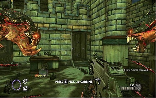After completing the mini-game on second shooting range, the game will force on you the large battle with enemy - Relics (14 - 20) - Relics - The Darkness II - Game Guide and Walkthrough