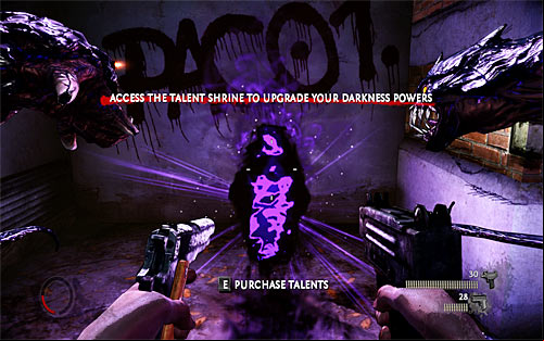 Collected essence points can be spend in Talent Shrines, and first one you'll encounter at the very beginning of the game (screen above) - List of powers - Darkness powers - The Darkness II - Game Guide and Walkthrough