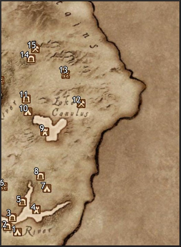 1 - Seran Camp - Oblivion: Lake Canulus map - Province of Cyrodiil - The Elder Scrolls IV: Oblivion Game Guide & Walkthrough