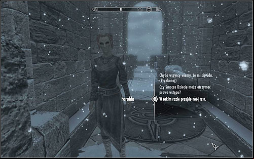 As you try to cross the bridge, you will be stopped by Faralda, who will tell you that only authorized people can enter the College - First Lessons - College of Winterhold quests - The Elder Scrolls V: Skyrim Game Guide
