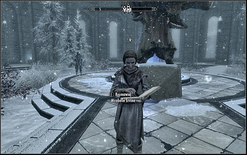 You should find Mirabelle Ervine on the main square of College of Winterhold (screen above) - First Lessons - College of Winterhold quests - The Elder Scrolls V: Skyrim Game Guide